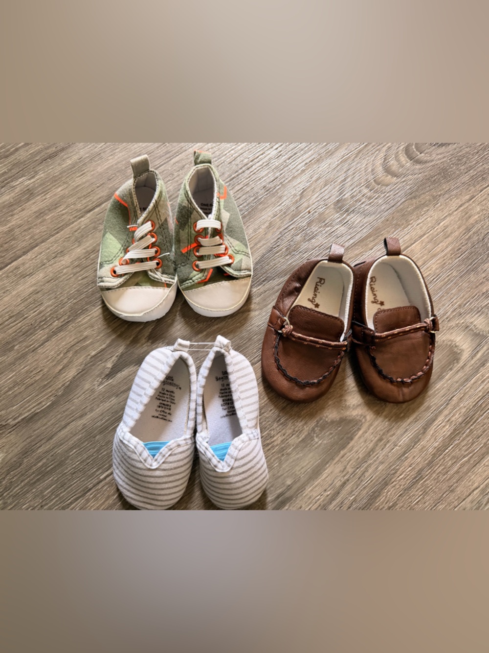 3 pairs of 12 month baby shoes and slippers